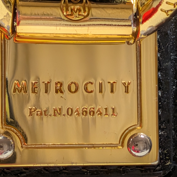 Metrocity Black Croc-Embossed Satchel with Gold Accents - Picture 3 of 9